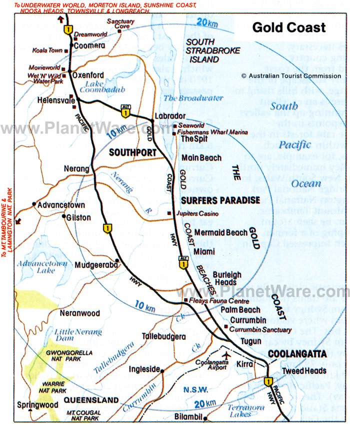 brisbane gold coast map. Gold Coast Map