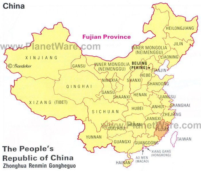 China - Fujian Province Map. On the southeast coast of China is the province 