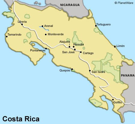 maps of costa rica. Costa Rica is known for its