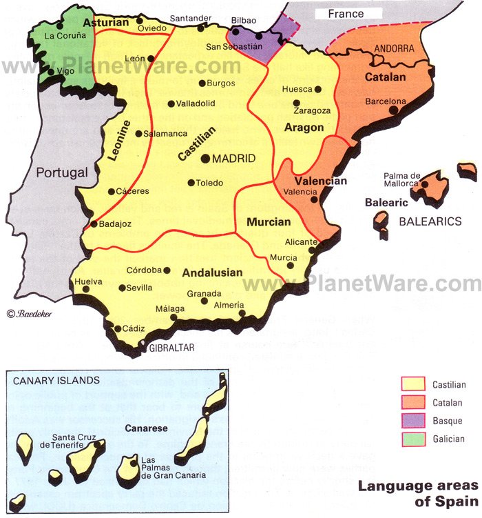 Map Of Language Areas Of Spain Planetware