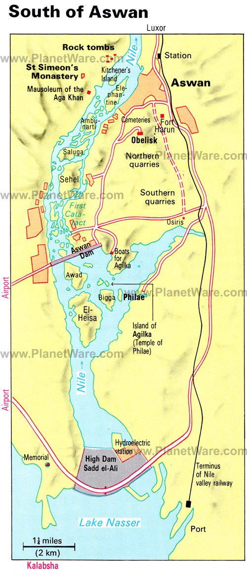 South of Aswan Map - Tourist Attractions