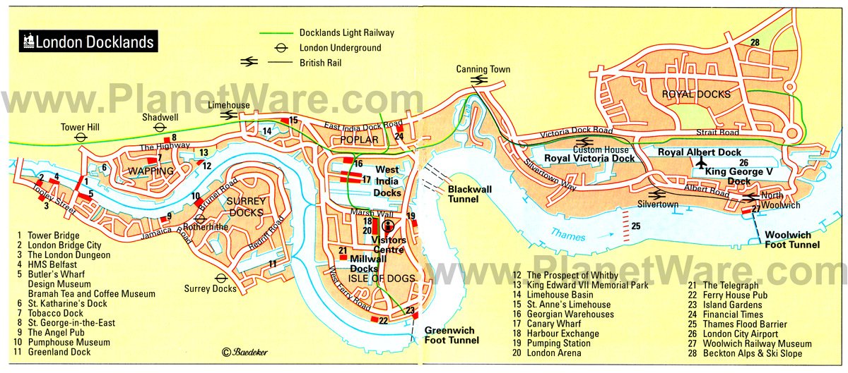 london map of attractions. London Docklands Map