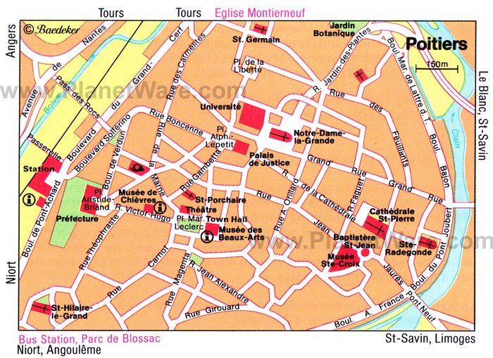 Poitiers Map. Poitiers sits high above the rivers Clain and Boivre with many 