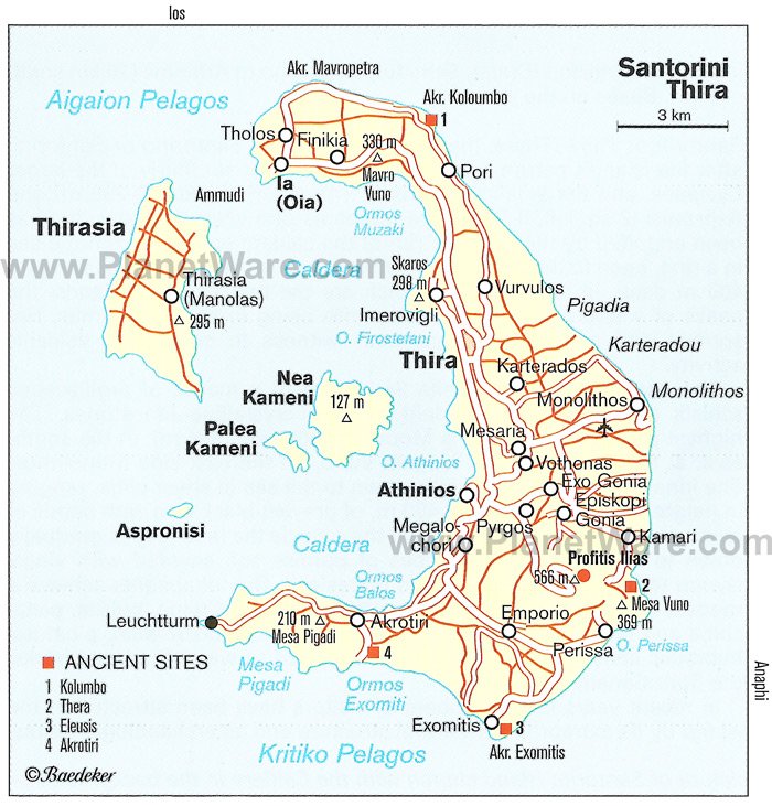 Santorin Map - Tourist Attractions