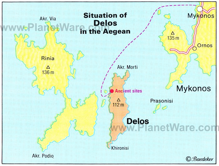 Map showing Delos in the Aegean Sea