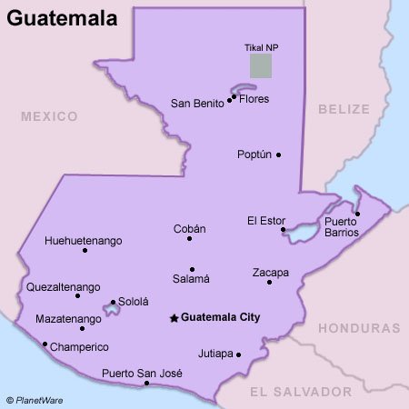 Guatemala is bordered by Mexico, Belize, Honduras, El Salvador, 