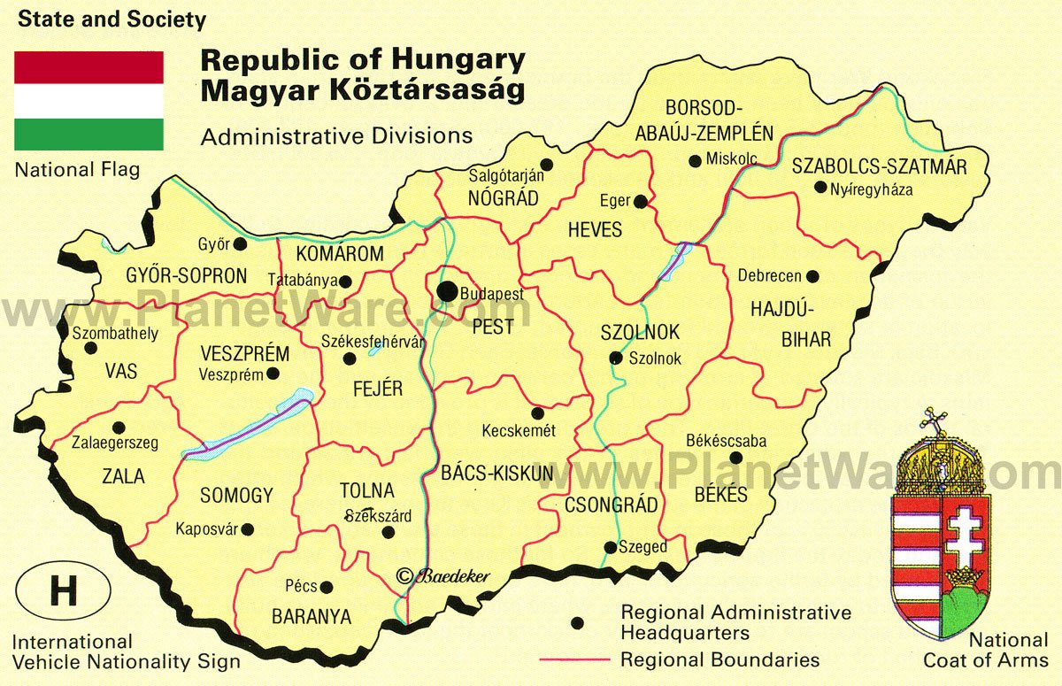 Map of Hungary Landscapes, Lakes and Rivers, Mountains