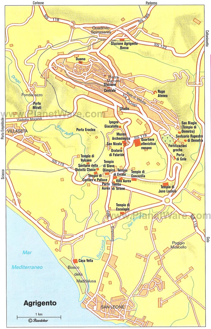Карта Долины Храмов (Valle dei Templi) в Агридженто