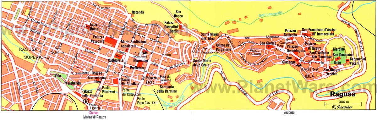 Карта Рагузы с отмеченными достопримечательностями