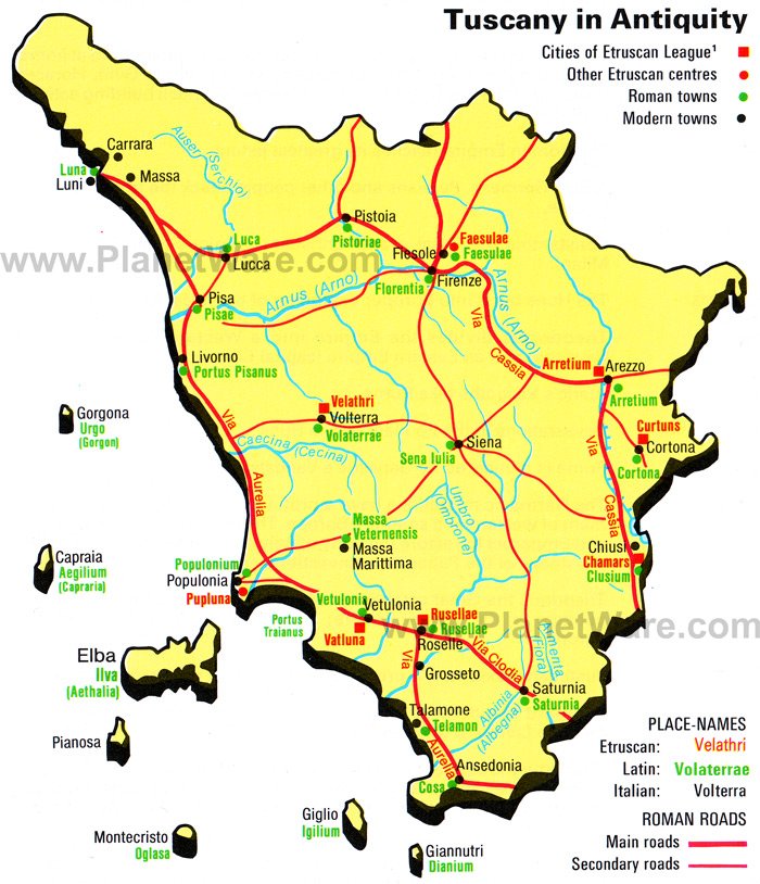 map of italy tuscany. Tuscany in Antiquity Map