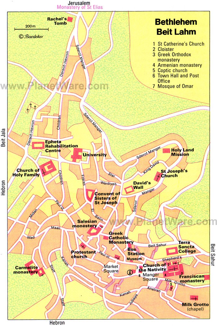 Some attractions within Bethlehem Map: