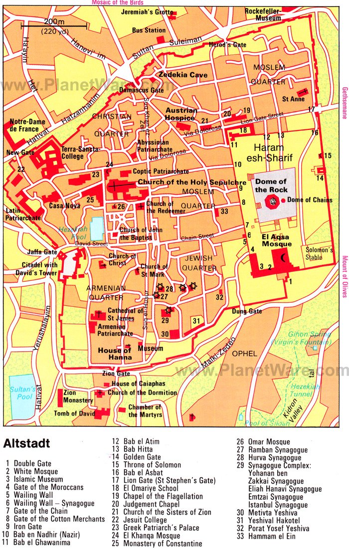 Some attractions within Old City Jerusalem Map: