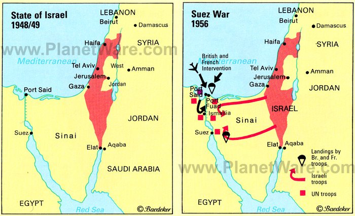 State of Israel 1948-9 and Suez War 1956 Map