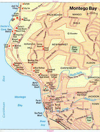 negril jamaica map. area in Jamaica with large