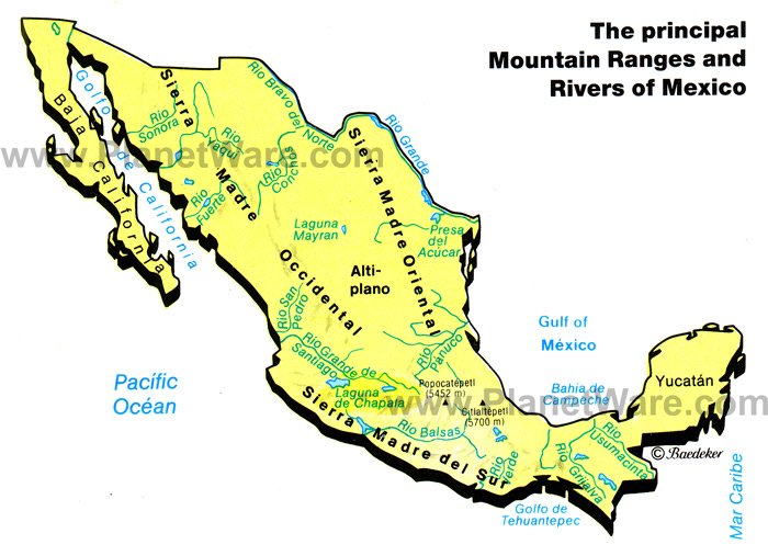 Map Of Mexico. Mexico Mountain Ranges