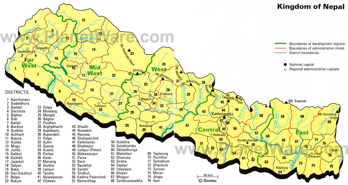Map of Nepal Districts | PlanetWare