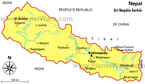 kathmandu nepal map. Nepal is bordered by India and