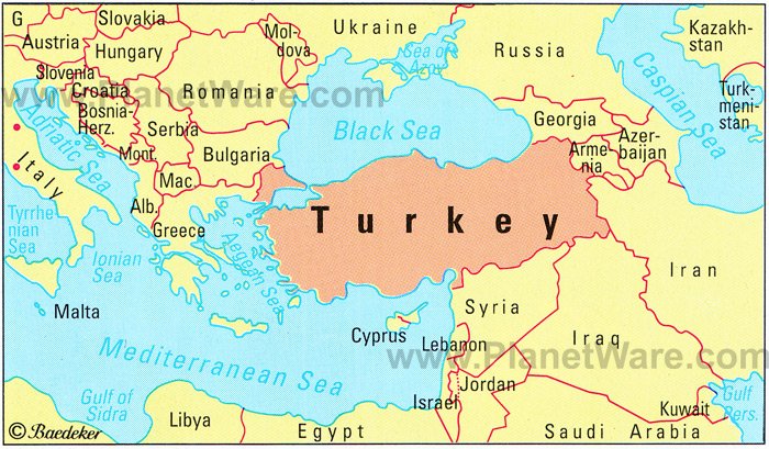 Turkey is surrounded by numerous countries and bodies of water such as 