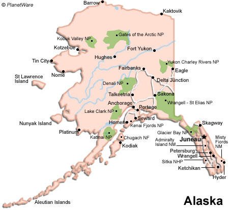 Some attractions within Alaska Map: