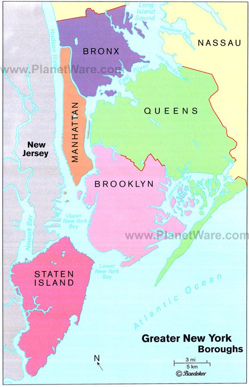 new york map brooklyn. New York is comprised of five