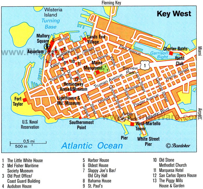 Some attractions within Key West Map:
