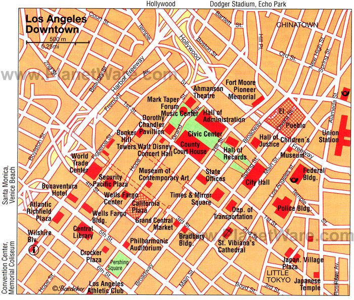 Los Angeles- Downtown Map. Downtown Los Angeles features abundant sights 