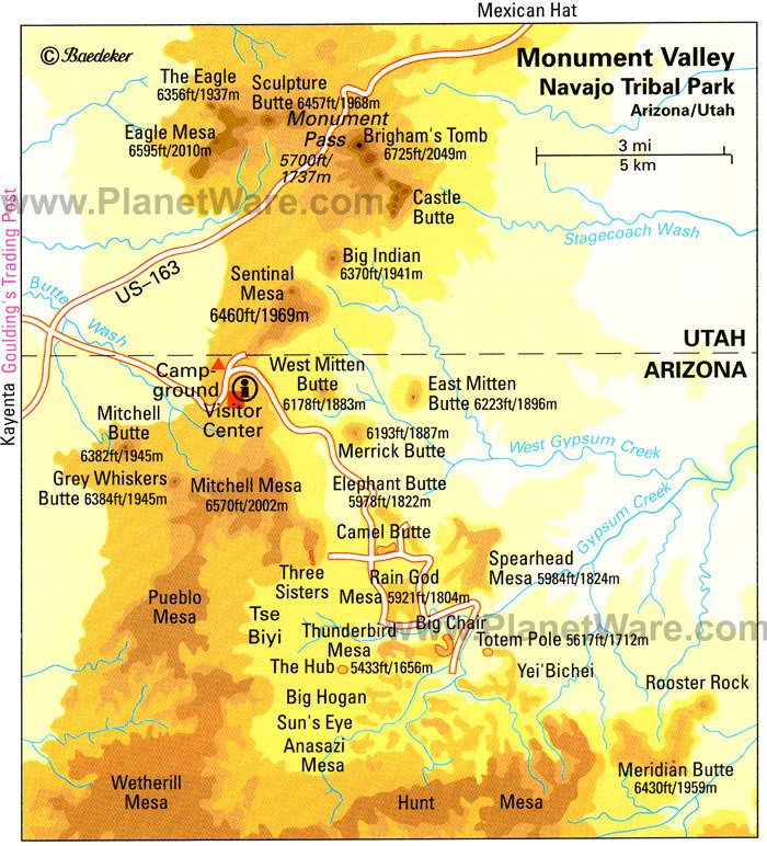 map of monument valley navajo tribal park planetware Monument Valley Park 700x772