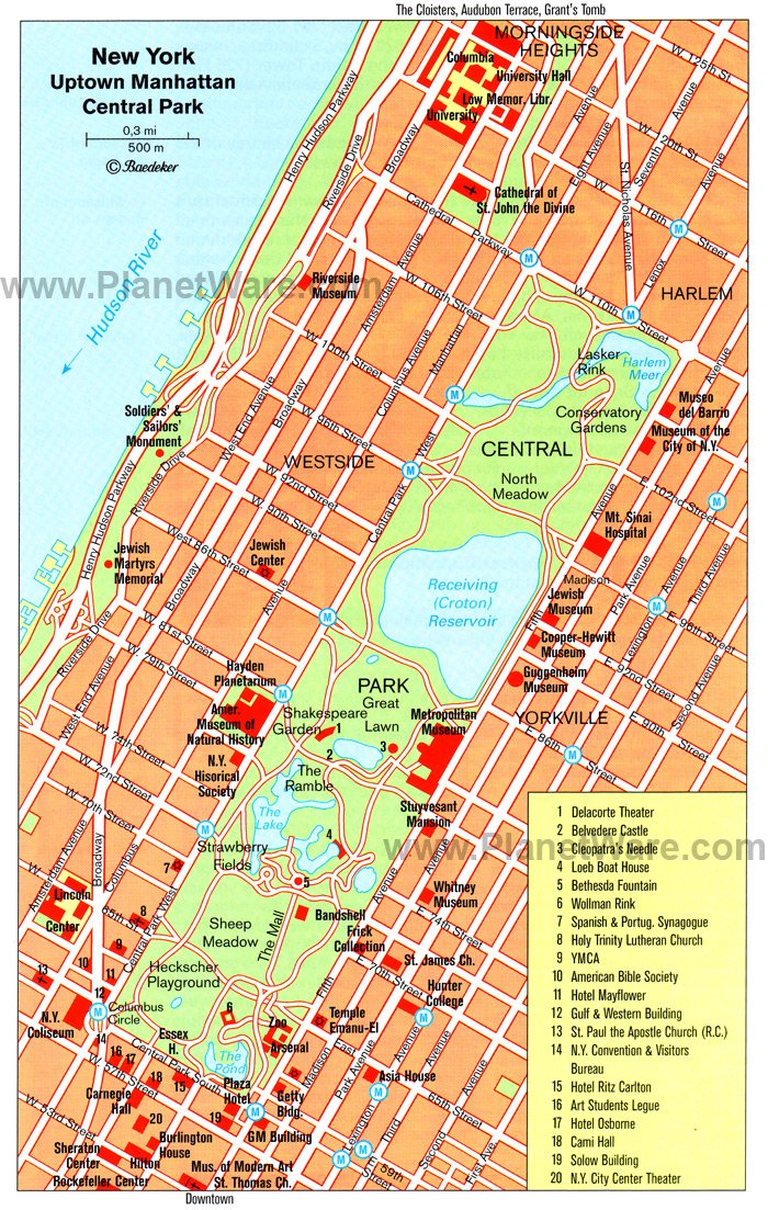 map of manhattan new york. Uptown Manhattan and Central