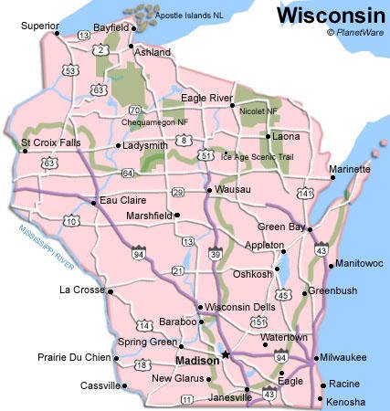 Some attractions within Wisconsin Map: