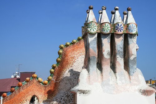 casa batllo barcelona spain. Roof of Casa Batllo by Guadi,