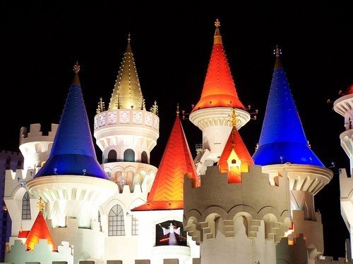 Hotel, Las Vegas - Excalibur Hotel castle at night in Las Vegas