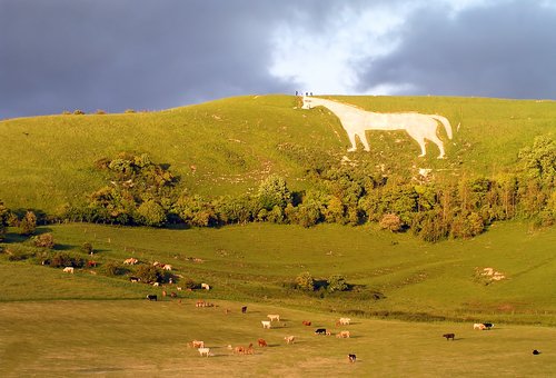 Prehistoric White Horse on hill near Faringdon.