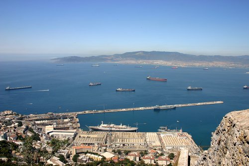 The harbor in Gibraltar and the Strait of Gibraltar.