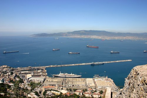 The harbor in Gibraltar and the Strait of Gibraltar. The harbor in Gibraltar and the Strait of Gibraltar.