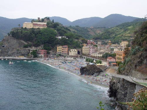 Beach and town of Monterosso al Mare.