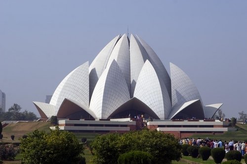 The flower-like architecture of the Bahai Temple (Lotus Temple) in Delhi.