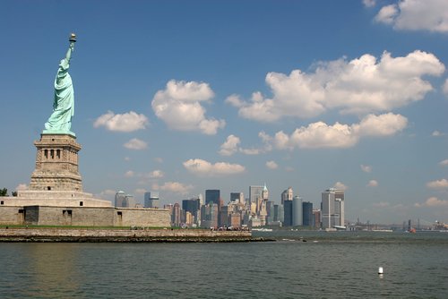 Statue of Liberty & New York City skyline.