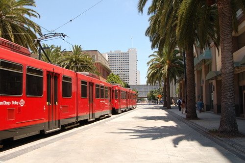 San Diego trolley in downtown.