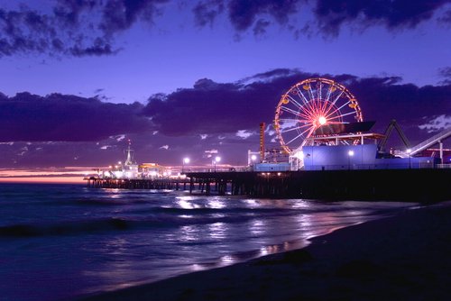 Santa Monica Pier at sunset.