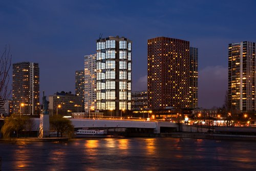 Buildings in Paris opposite statue of liberty paris france. Buildings in Paris opposite