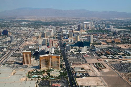 Aerial view of Las Vegas and the Strip.