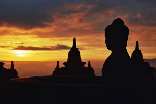 Sunrise over Borobudur on Java