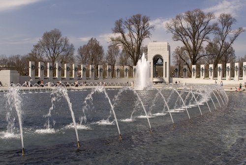 Fountains at the National World War II Memorial in Washington.