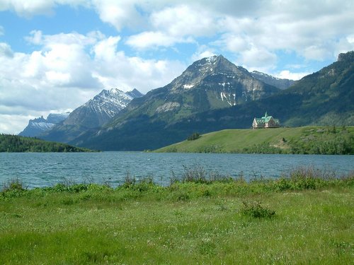 View to the Prince of Whales Hotel in Waterton National Park. View to the Prince of Whales Hotel in Waterton National Park.