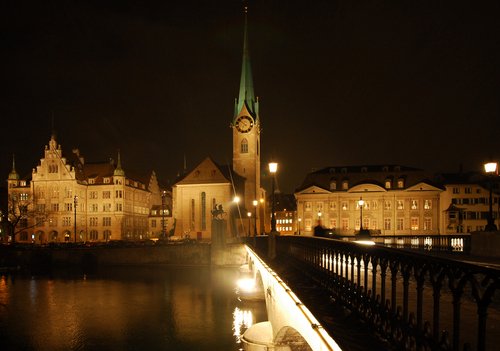 View of Zurich at night.