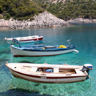 Picture - Fishing boats anchored at Porto Vromi, Zante (Zakynthos).