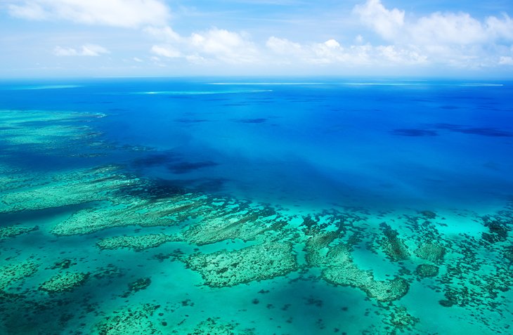 Aerial view of the Great Barrier Reef near Cairns