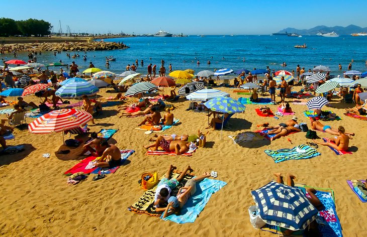 Busy public beach in Cannes