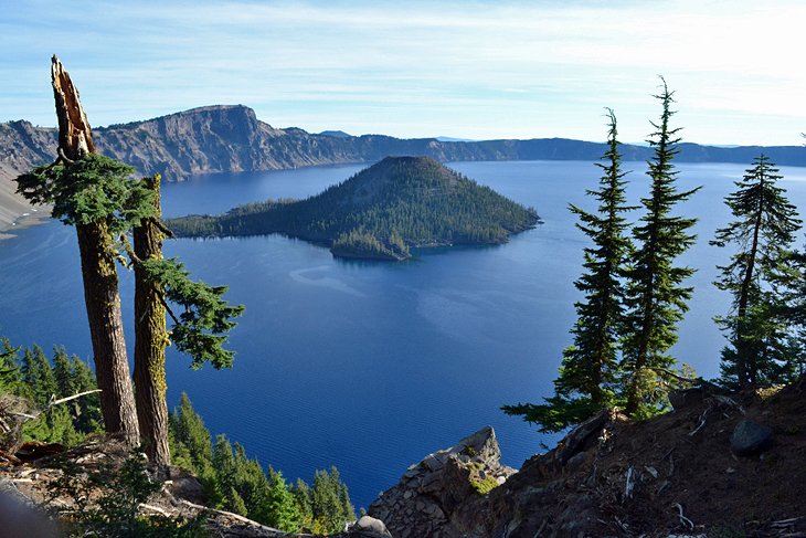 View from the Rim Trail of Crater Lake and Wizard Island