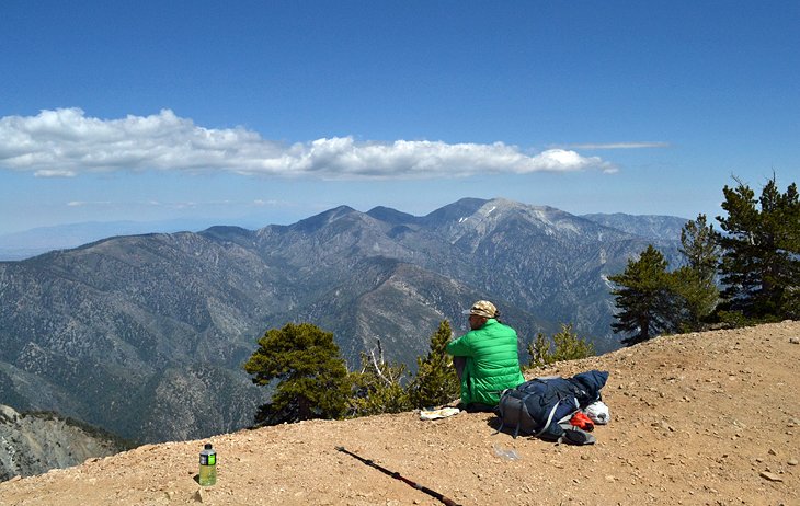 Atop the summit of Mount Baden-Powell with views of Mount Baldy